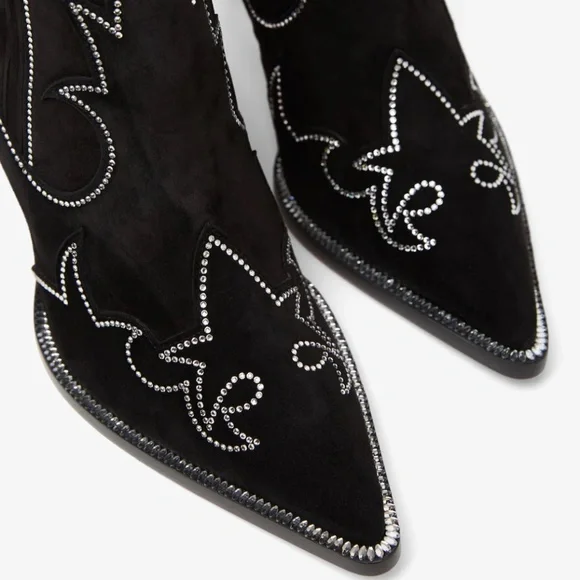 Christian Louboutin Santigag Strass 85 Black Suede Western Ankle Heel Boot 40 - Picture 9 of 16